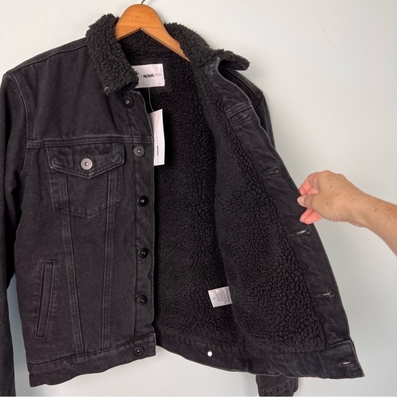 NWT! FASHION NOVA Men's Sherpa Collar Denim Jacket - Black - Picture 4 of 10